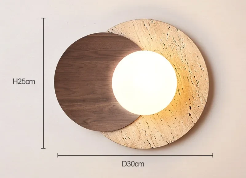 Stone and Wood Globe Wall Lamp