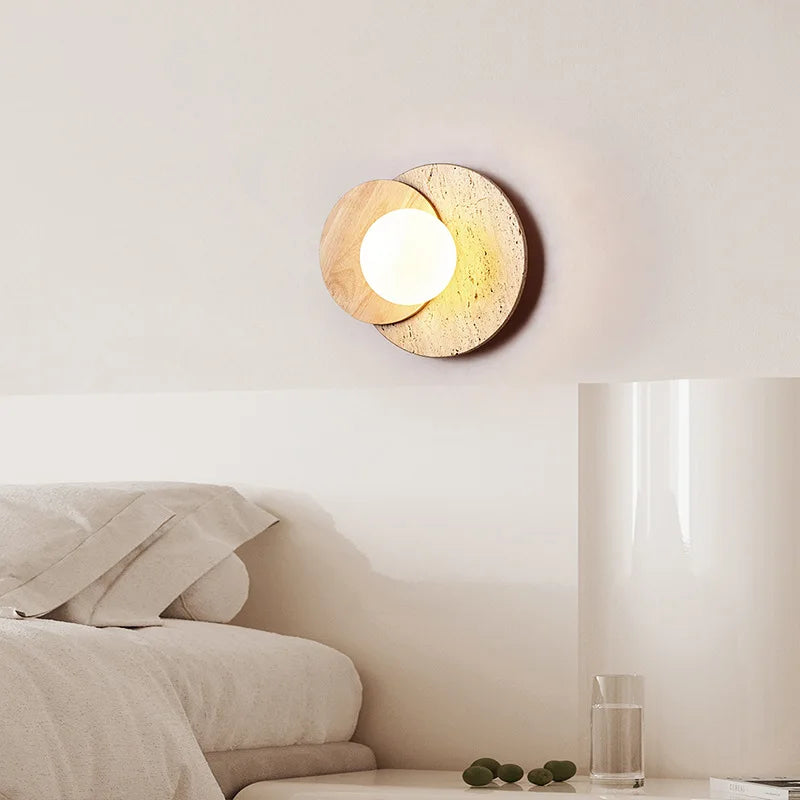 Stone and Wood Globe Wall Lamp – Natural Wood