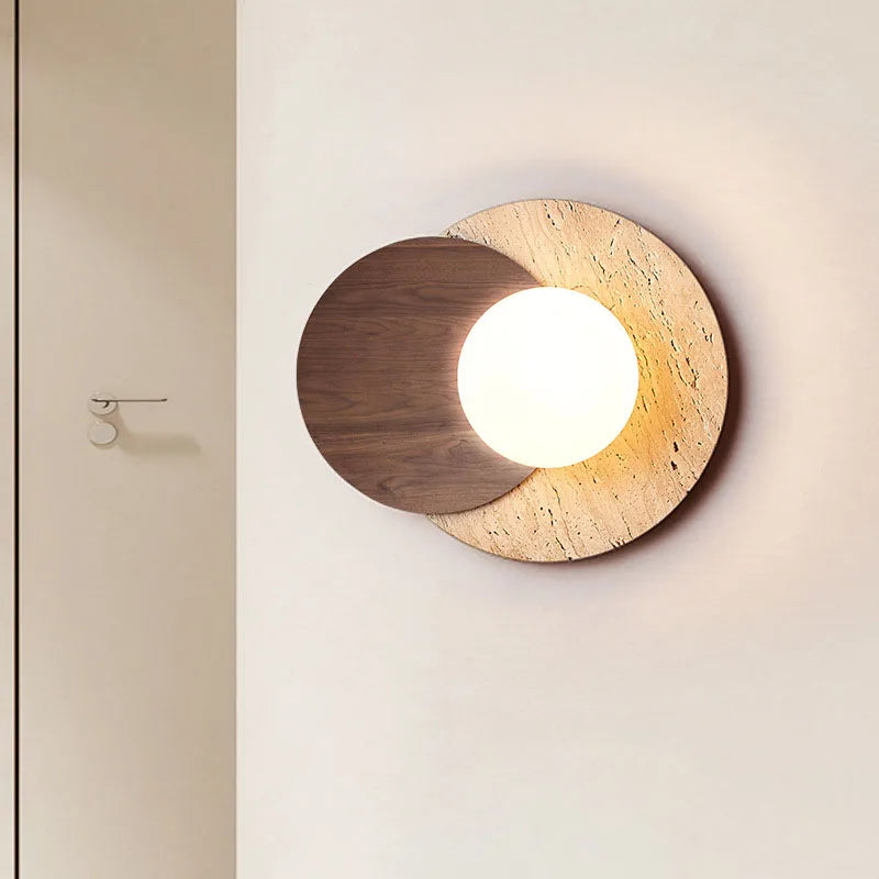Stone and Wood Globe Wall Lamp – Walnut