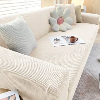 Stretch Sofa Cover with Non-Slip Strips in Beige White