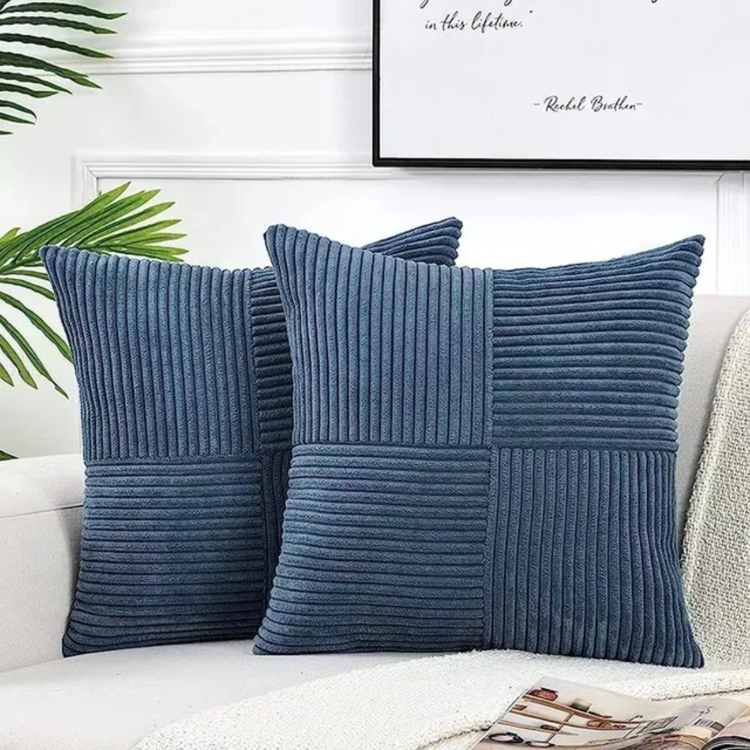 Striped Corduroy Cushion Cover in Blue