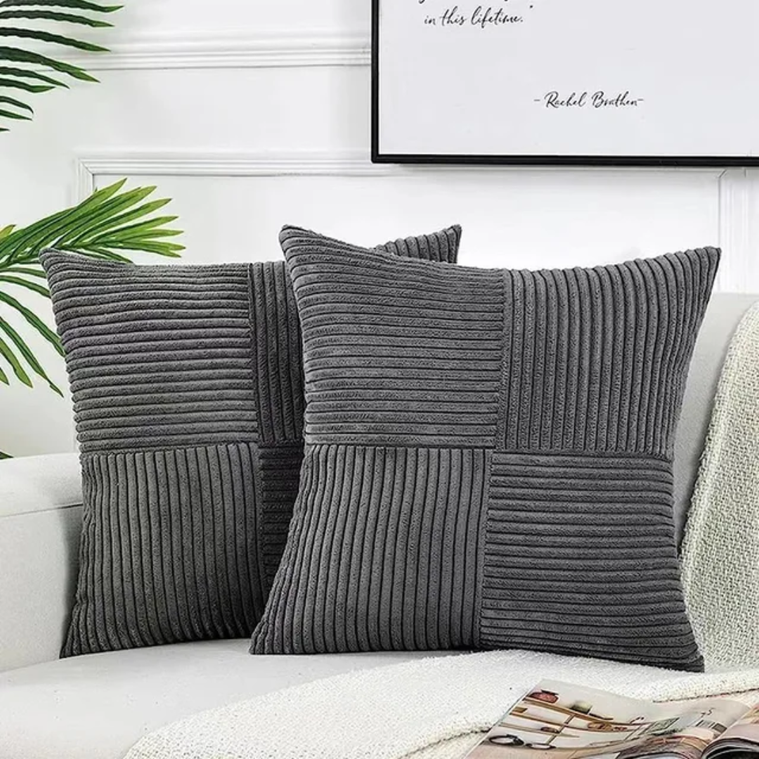 Striped Corduroy Cushion Cover in Dark Grey