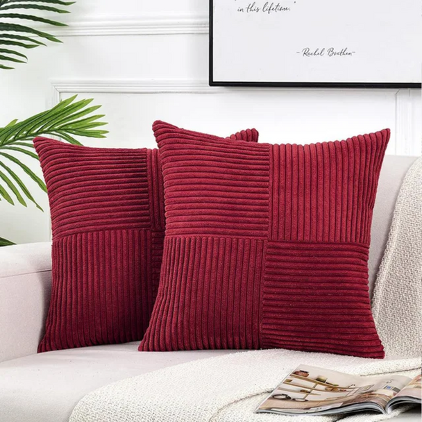 Striped Corduroy Cushion Cover in Wine Red