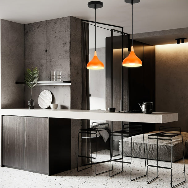Teardrop Metal Pendant Light with Wood Accent