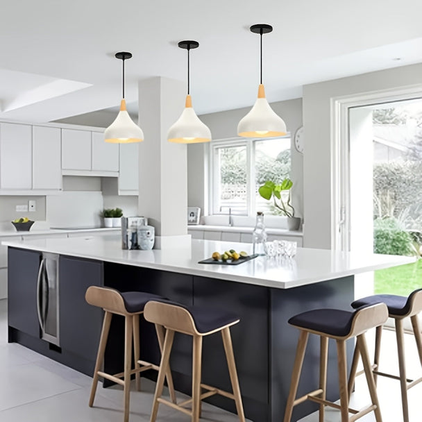 Teardrop Metal Pendant Light with Wood Accent