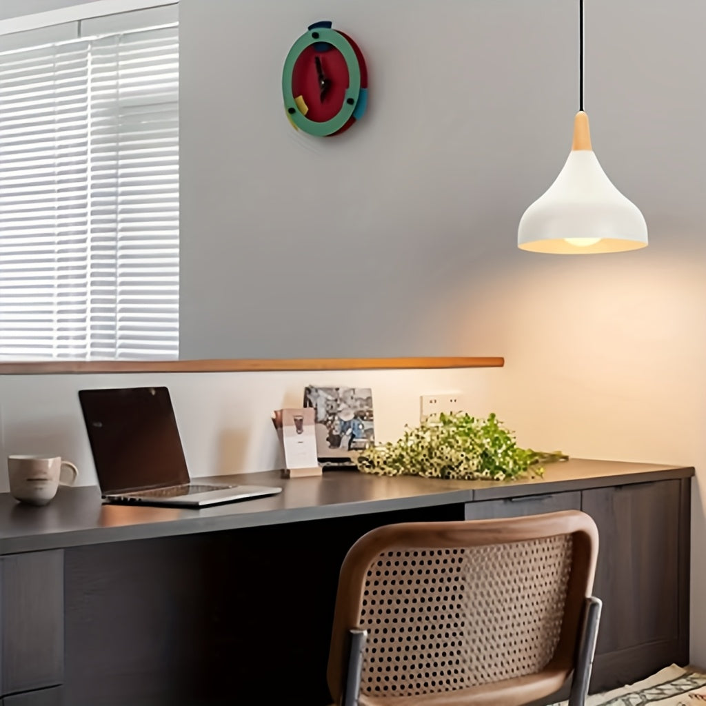 Teardrop Metal Pendant Light with Wood Accent
