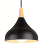 Teardrop Metal Pendant Light with Wood Accent – Black