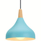 Teardrop Metal Pendant Light with Wood Accent – Blue