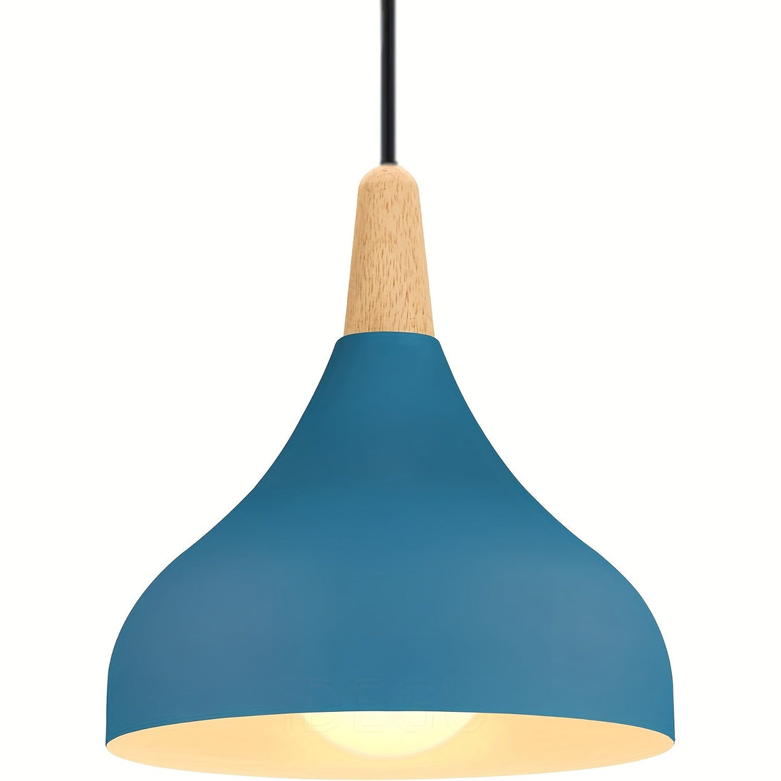 Teardrop Metal Pendant Light with Wood Accent – Dark Blue