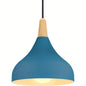 Teardrop Metal Pendant Light with Wood Accent – Dark Blue