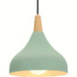 Teardrop Metal Pendant Light with Wood Accent – Green
