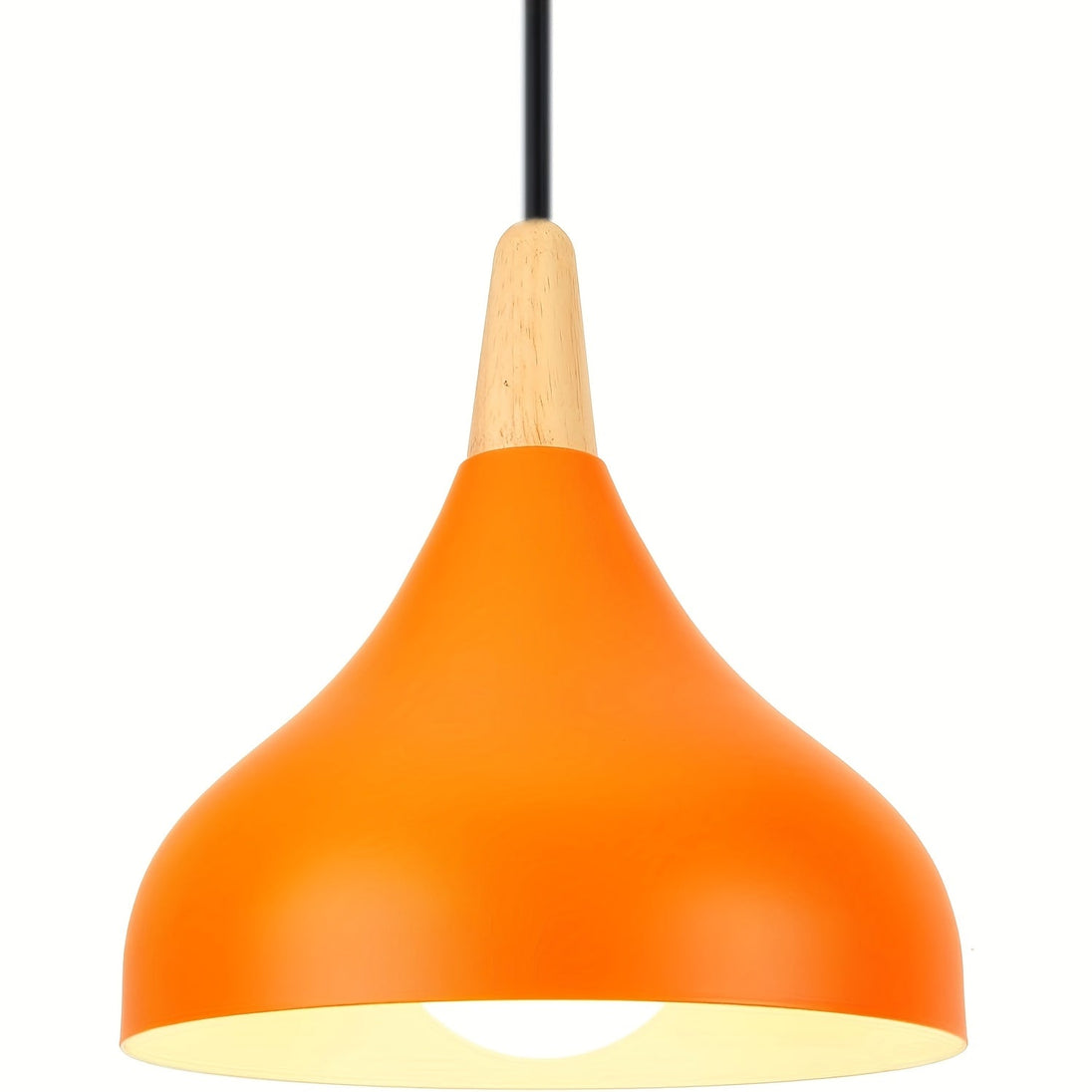 Teardrop Metal Pendant Light with Wood Accent – Orange