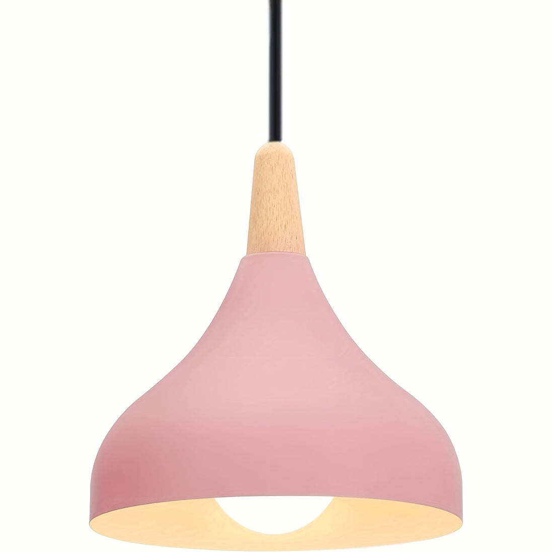 Teardrop Metal Pendant Light with Wood Accent – Pink