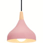 Teardrop Metal Pendant Light with Wood Accent – Pink