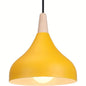 Teardrop Metal Pendant Light with Wood Accent – Yellow