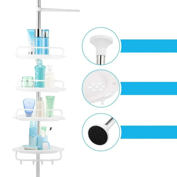 Telescopic Corner Shower Rack, 4 Shelves