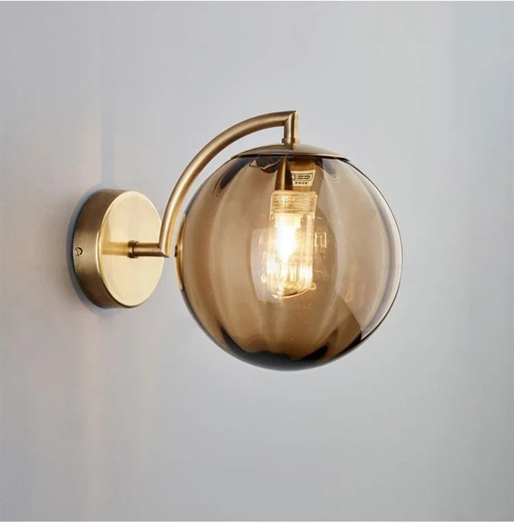 Tinted Glass Globe Wall Lamp – Amber