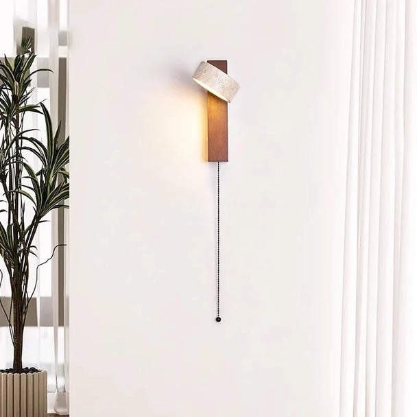 Travertine and Wood Wall Lamp