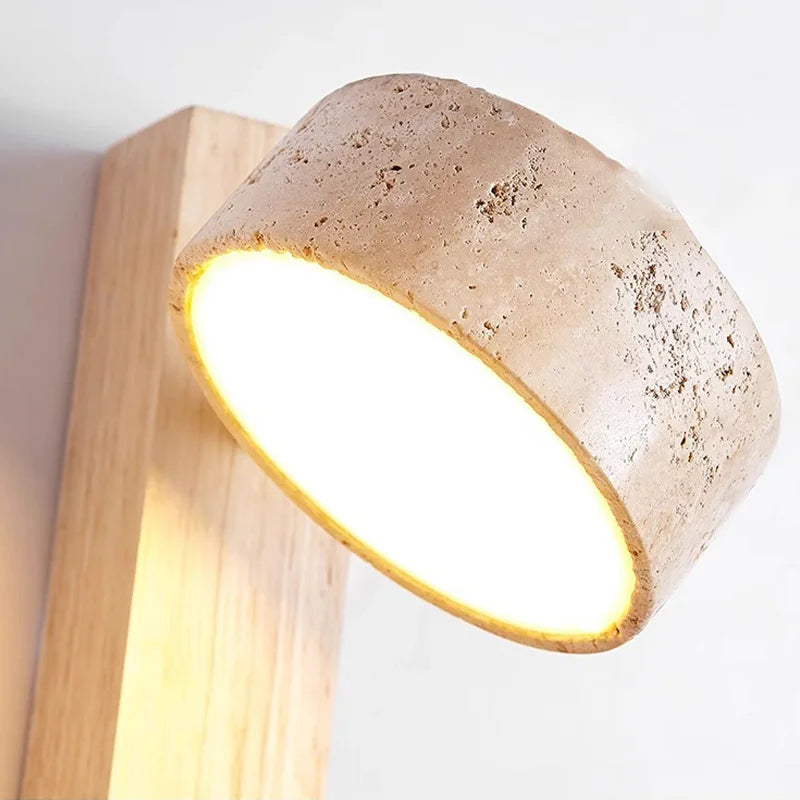 Travertine and Wood Wall Lamp