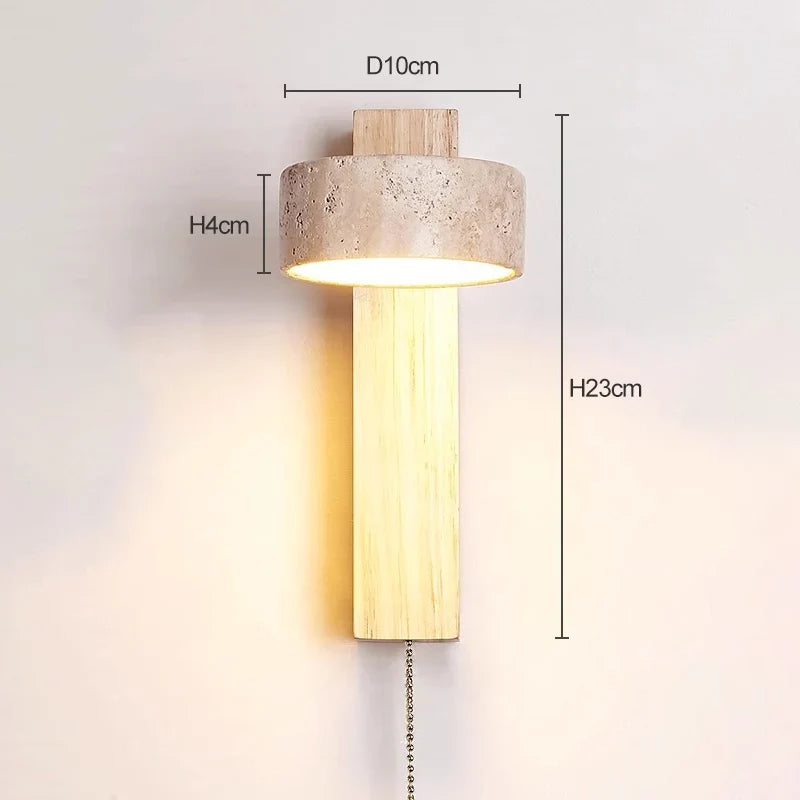 Travertine and Wood Wall Lamp – Design A