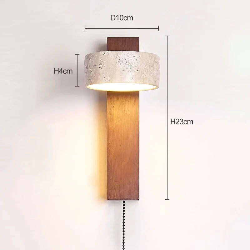 Travertine and Wood Wall Lamp – Design B