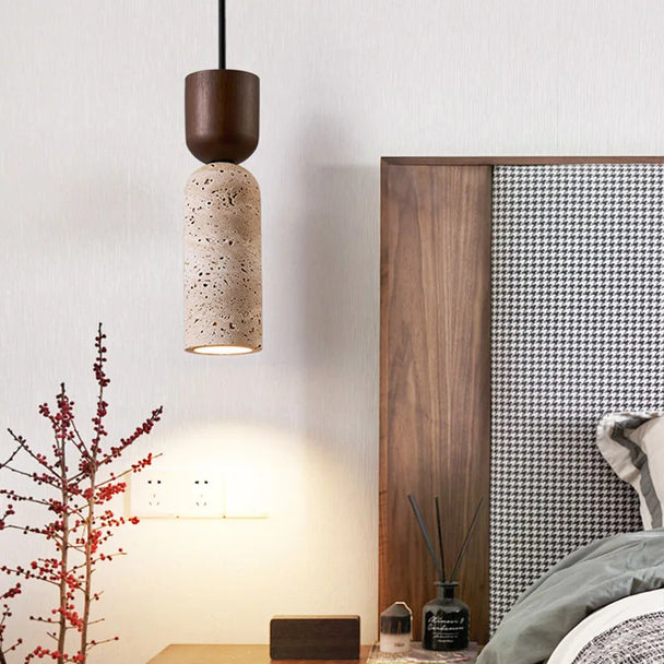 Travertine and Wood Mini Pendant Light