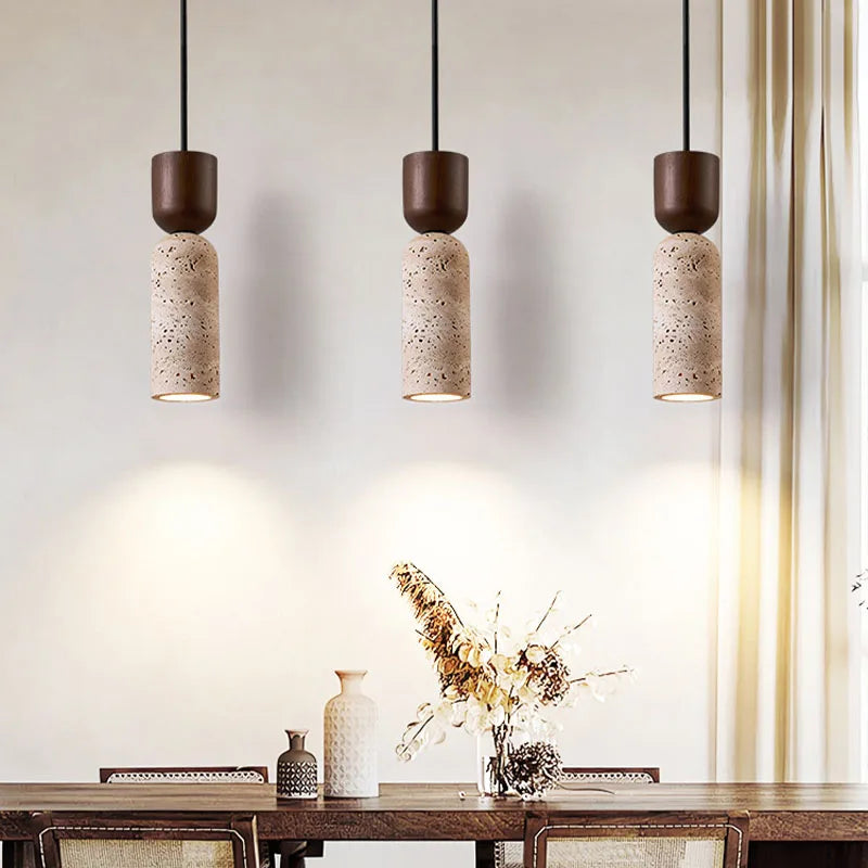 Travertine and Wood Mini Pendant Light