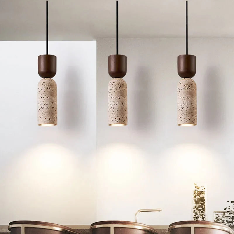 Travertine and Wood Mini Pendant Light
