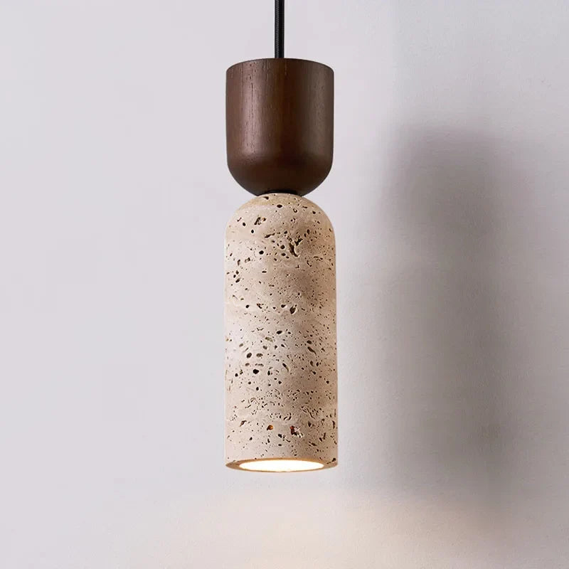 Travertine and Wood Mini Pendant Light