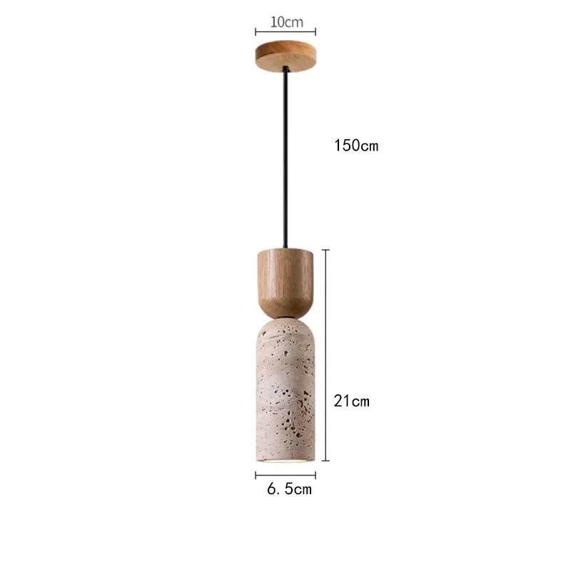 Travertine and Wood Mini Pendant Light – Natural Wood