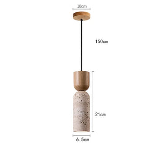 Travertine and Wood Mini Pendant Light – Natural Wood