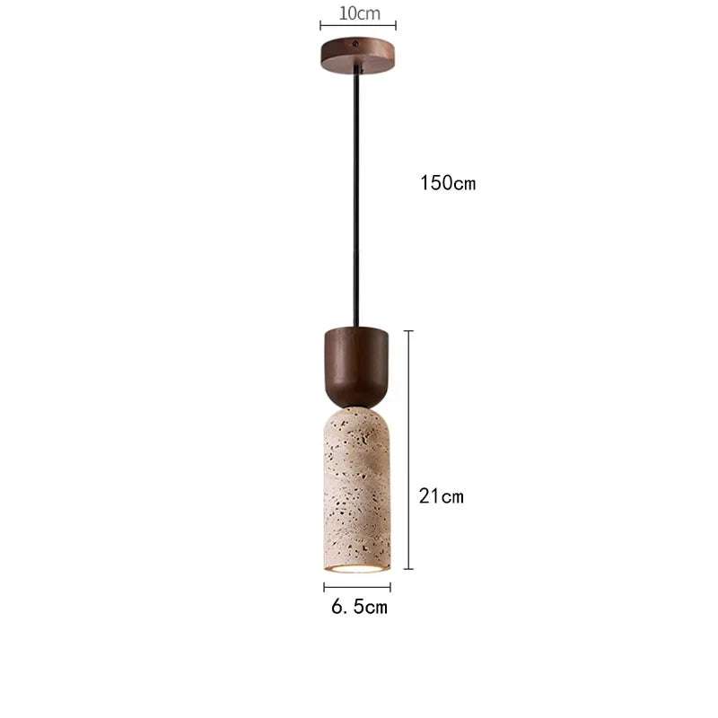 Travertine and Wood Mini Pendant Light – Walnut