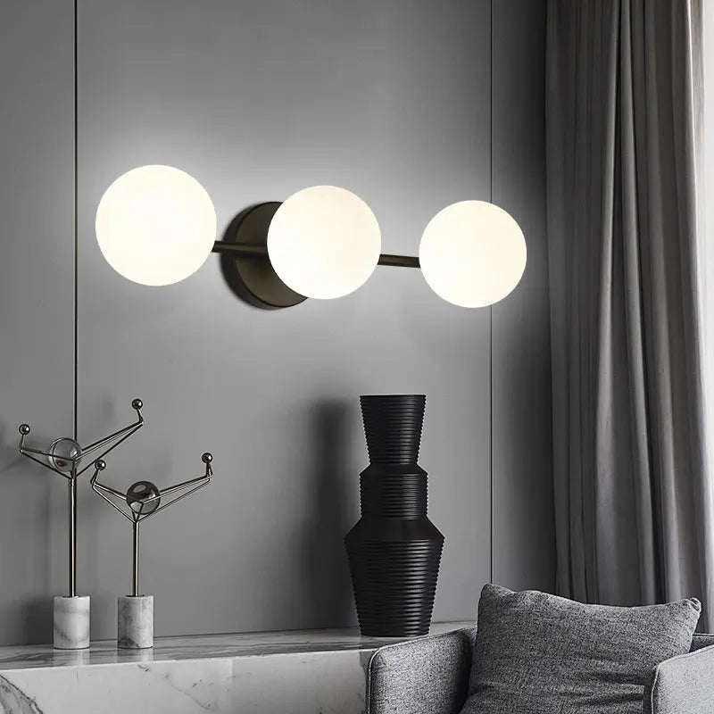 Triple Glass Globe Wall Light in Black