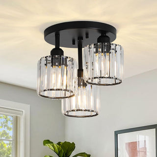 Modern Triple-Head Semi-Flush Ceiling Light with Cylindrical Glass Shades