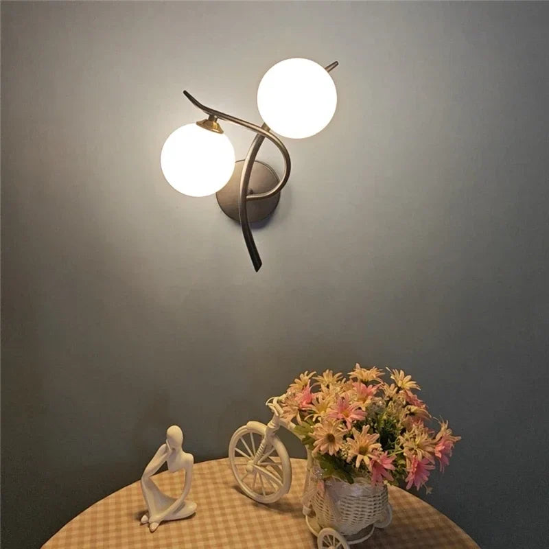 Twin Opal Globe Wall Light – Black – Left