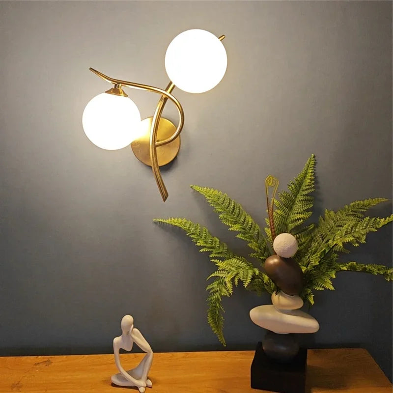 Twin Opal Globe Wall Light – Gold – Left