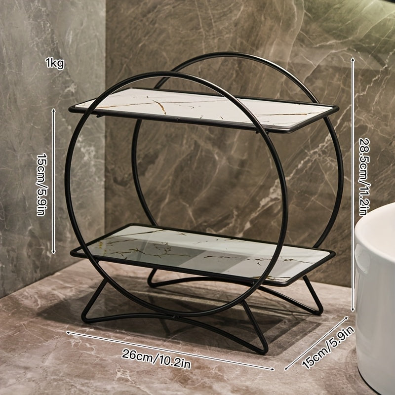 Two-Tier Metal Bathroom Organiser – Black & White