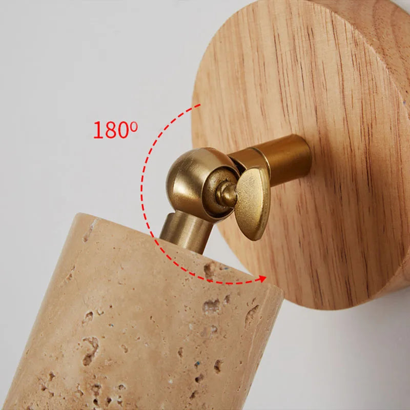 Travertine and Wood Wall Lamp – in a room setting