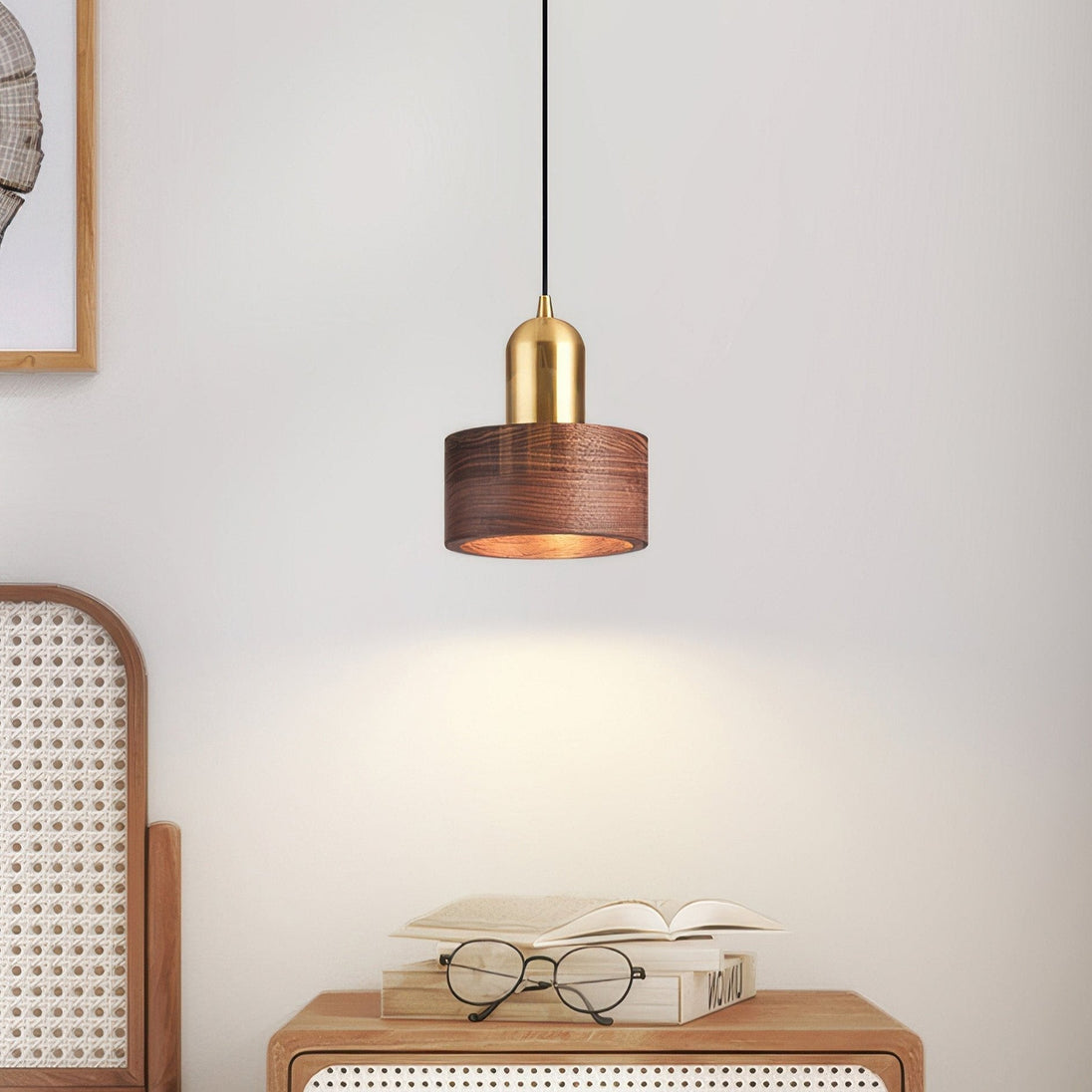Walnut and Brass Cylinder Pendant Light