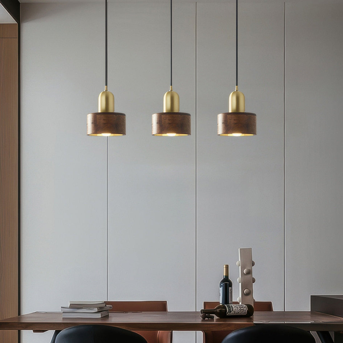 Walnut and Brass Cylinder Pendant Light