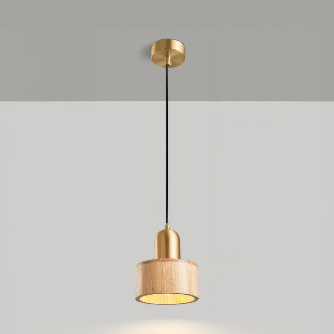 Walnut and Brass Cylinder Pendant Light – Natural Wood