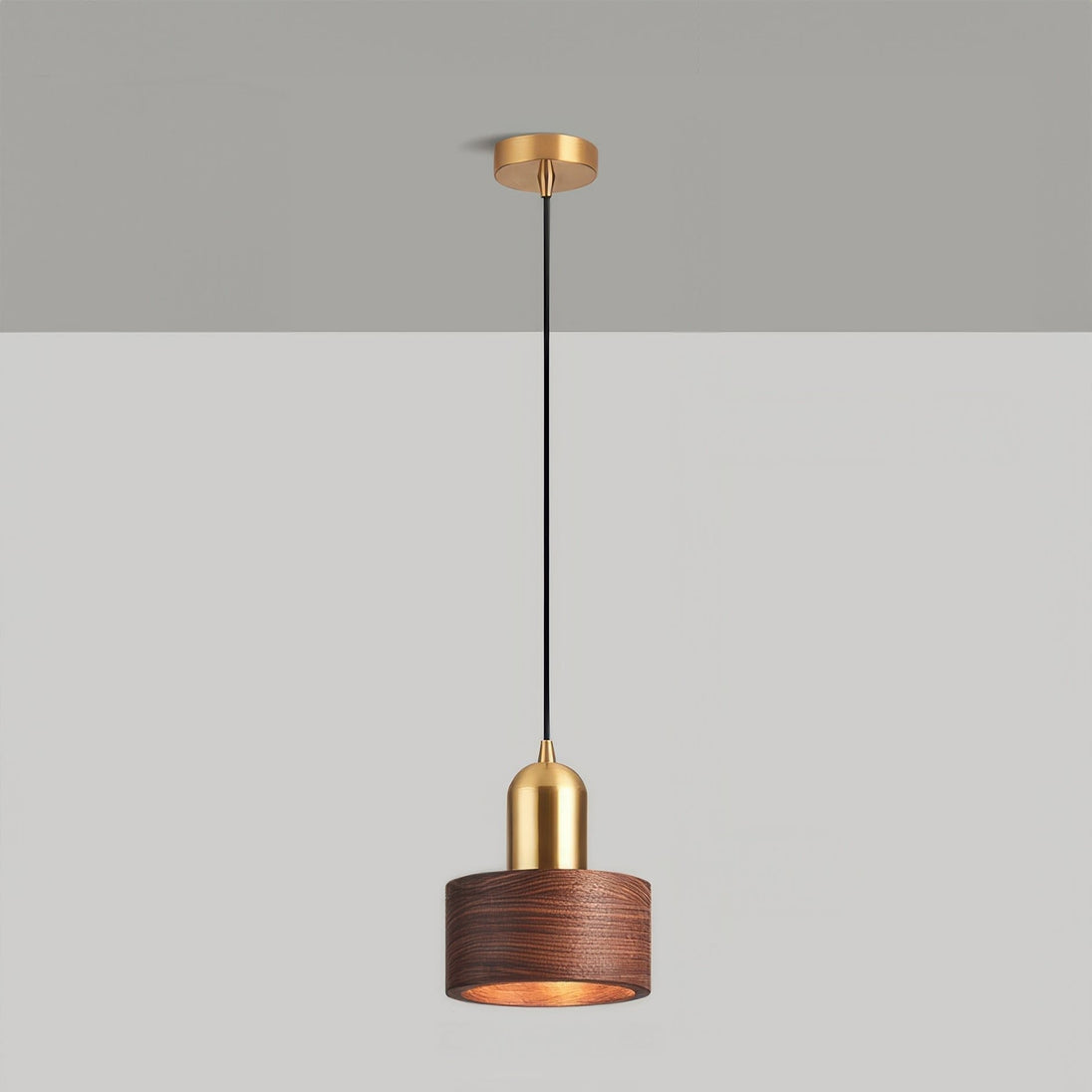 Walnut and Brass Cylinder Pendant Light – Walnut