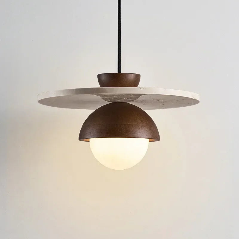 Walnut and Stone Pendant Light