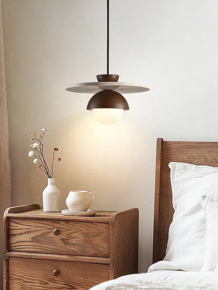 Walnut and Stone Pendant Light