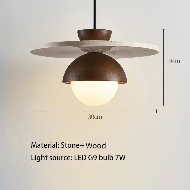 Walnut and Stone Pendant Light