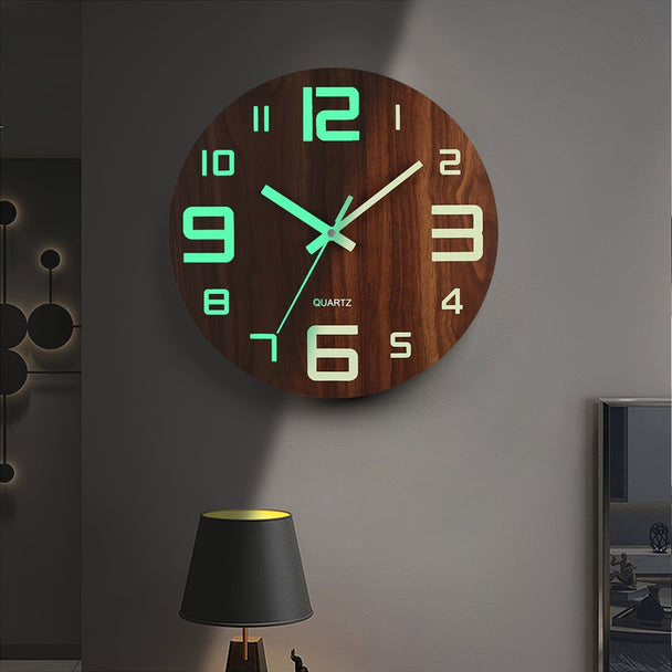 Walnut-Effect Luminous Wall Clock