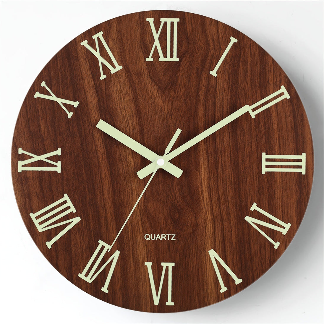 Walnut-Effect Luminous Wall Clock – close-up
