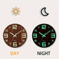 Walnut-Effect Luminous Wall Clock – in a room setting