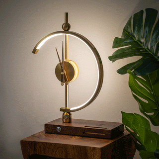 Wooden LED Lamp with Clock and Wireless Charger