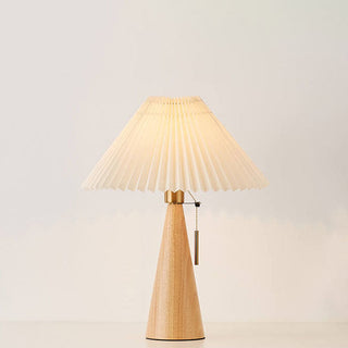 Wooden LED Table Lamp with Pleated Fabric Shade